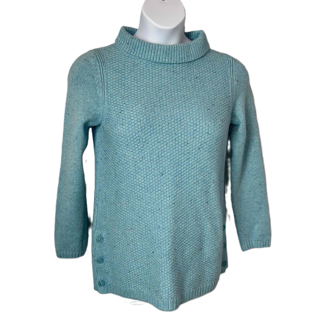 Talbots Aqua Marine Blue Cotton Blend Medium Tunic Sweater Mock Neck - Picture 2 of 9